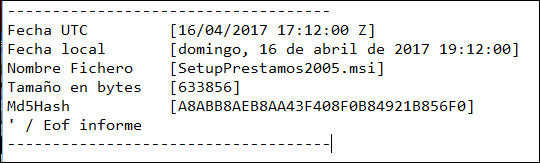 Valor MD5 del instalador