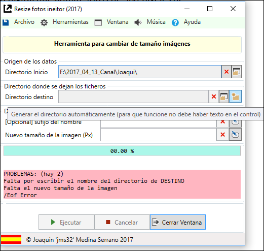 Imagen 02 Mensaje que muestra el botón de generación automática del nombre de la carpeta de destino