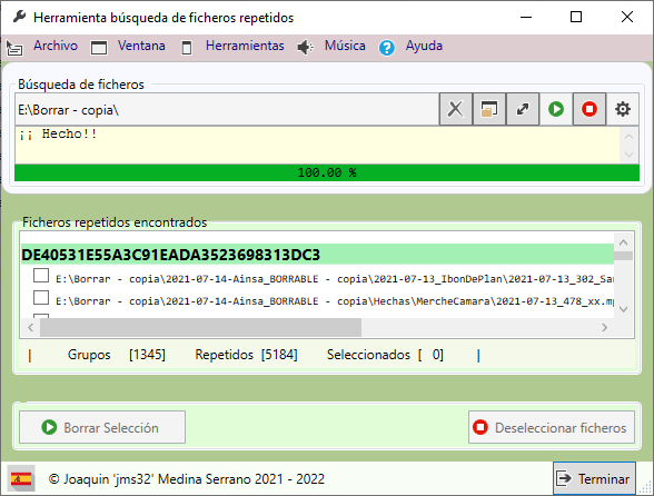 Pantalla con los resultados