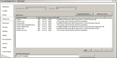 Figura 6 Referencias para un destino que se cambia a .NET Framework 2.0